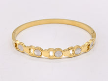 Cargar imagen en el visor de la galería, 7 " Stainless Steel Bracelets CZ Multi Shell Acetate White Twist Coin Rhinestone Close Bangles in 18K Gold plated Stainless Steel 2pcs