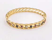 Cargar imagen en el visor de la galería, 7 " Stainless Steel Bracelets CZ Multi Shell Acetate White Twist Coin Rhinestone Close Bangles in 18K Gold plated Stainless Steel 2pcs