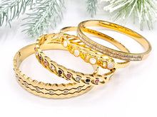 Cargar imagen en el visor de la galería, 7 " Stainless Steel Bracelets CZ Multi Shell Acetate White Twist Coin Rhinestone Close Bangles in 18K Gold plated Stainless Steel 2pcs