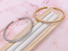 Load image into Gallery viewer, Dainty Stretch Flexible Beaded Rhinestone Bar Bracelet Cuffs in Real Gold/Platinum 18K Plated Copper 2 pcs
