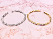 Load image into Gallery viewer, Dainty Stretch Flexible Beaded Rhinestone Bar Bracelet Cuffs in Real Gold/Platinum 18K Plated Copper 2 pcs