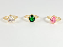 Cargar imagen en el visor de la galería, 18K Gold Plated Copper Adjustable CZ Pave Green Pink Teardrop Shape Dainty Ring 5pcs