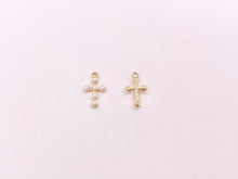 Load image into Gallery viewer, Tiny Dainty Pearl Cross Charms in Real Gold 18K Plated Over Brass 8x12mm 10 pcs