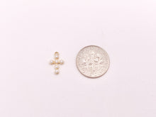 Load image into Gallery viewer, Tiny Dainty Pearl Cross Charms in Real Gold 18K Plated Over Brass 8x12mm 10 pcs
