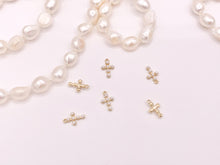 Load image into Gallery viewer, Tiny Dainty Pearl Cross Charms in Real Gold 18K Plated Over Brass 8x12mm 10 pcs