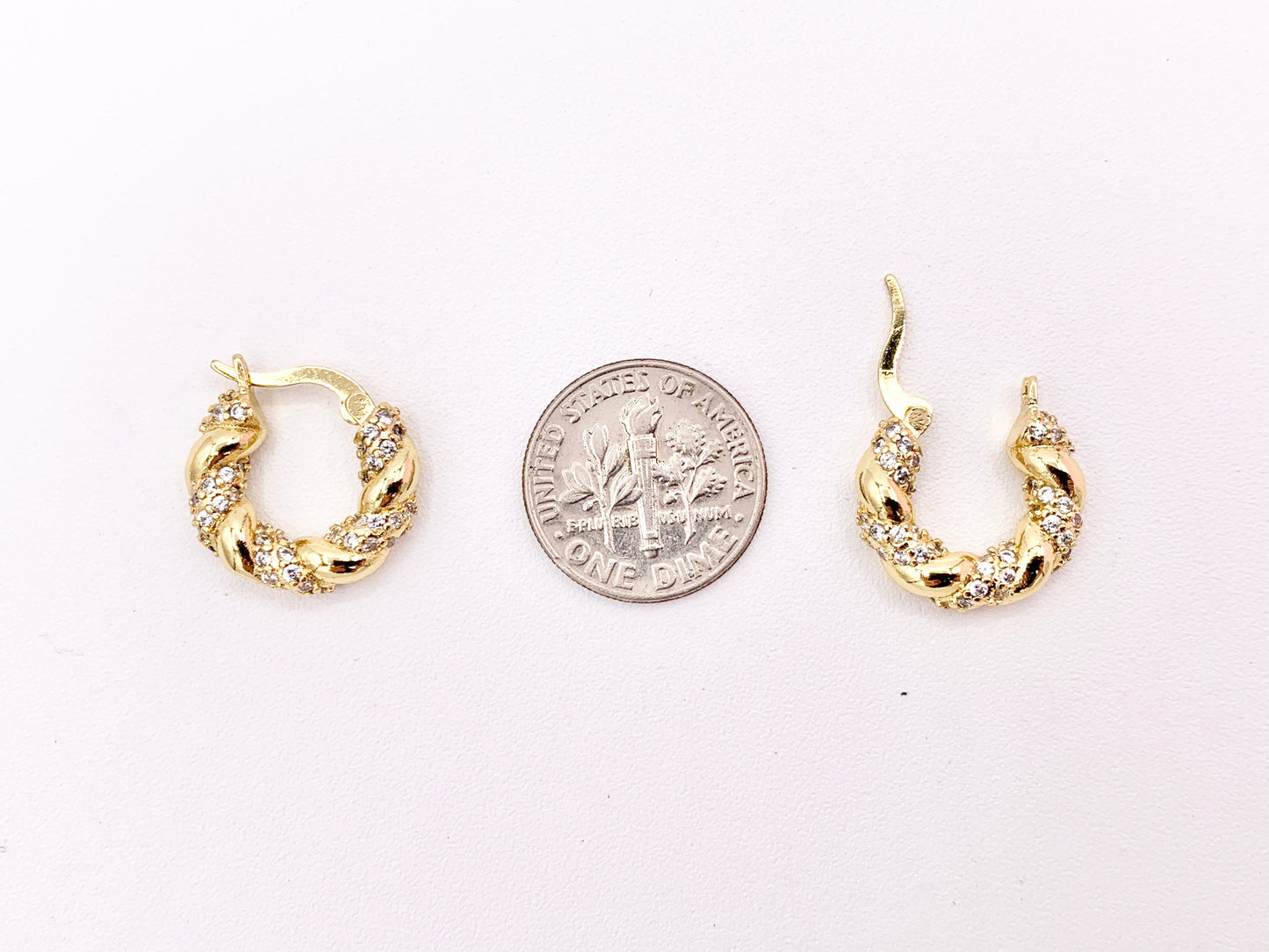 Cute Twist Rhinestone Braided Hinge Back Earrings in 18K gold or Silver Plated Copper 3 pairs