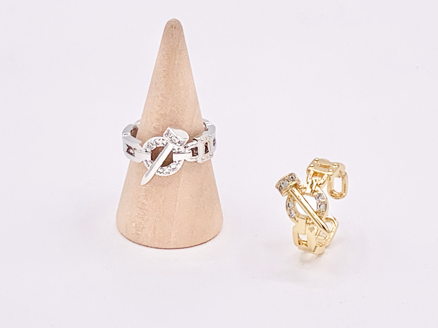 18K Real Gold/Platinum Plated Copper CZ Pave Nail Toggle Link Adjustable Ring 4 pcs