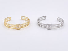 Load image into Gallery viewer, Statement Triple Layer CZ Pave Baguette Rectangle Vintage Style Bracelet in 18K Gold or Silver Plated Copper 1 pc