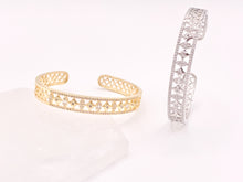 Load image into Gallery viewer, Stunning Geometric Vintage Stackable Bracelet Cuff in Gold or Silver Plated CZ Pave Adjustable Bracelet Cuffs over Brass 1 pc