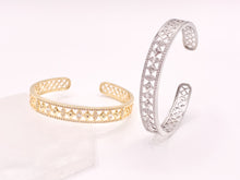 Load image into Gallery viewer, Stunning Geometric Vintage Stackable Bracelet Cuff in Gold or Silver Plated CZ Pave Adjustable Bracelet Cuffs over Brass 1 pc