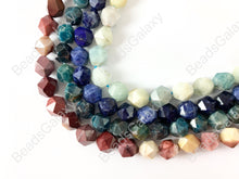 Load image into Gallery viewer, 10mm Hand Cut Gemstones Star cut Faceted Natural Gemstone Beads Around 15" Aquamarine Sodalite Apatite Mookaite