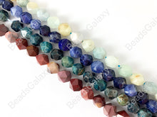 Load image into Gallery viewer, 10mm Hand Cut Gemstones Star cut Faceted Natural Gemstone Beads Around 15" Aquamarine Sodalite Apatite Mookaite