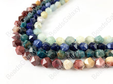 Load image into Gallery viewer, 10mm Hand Cut Gemstones Star cut Faceted Natural Gemstone Beads Around 15" Aquamarine Sodalite Apatite Mookaite