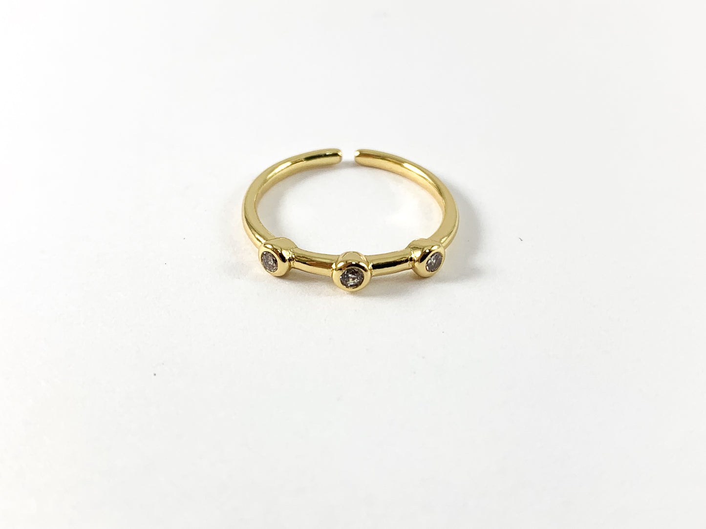 Real Gold 18K Plated CZ Pave Rhinestone Copper Base Adjustable Dainty Minimalist Ring 4pcs