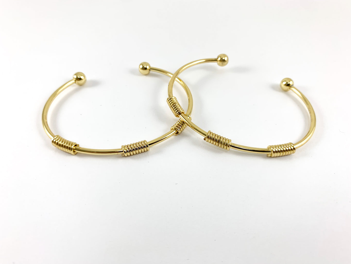 Real Gold 18K Plated Copper Simple Minimalist Adjustable Open Ball Bracelet Cuffs 3pcs