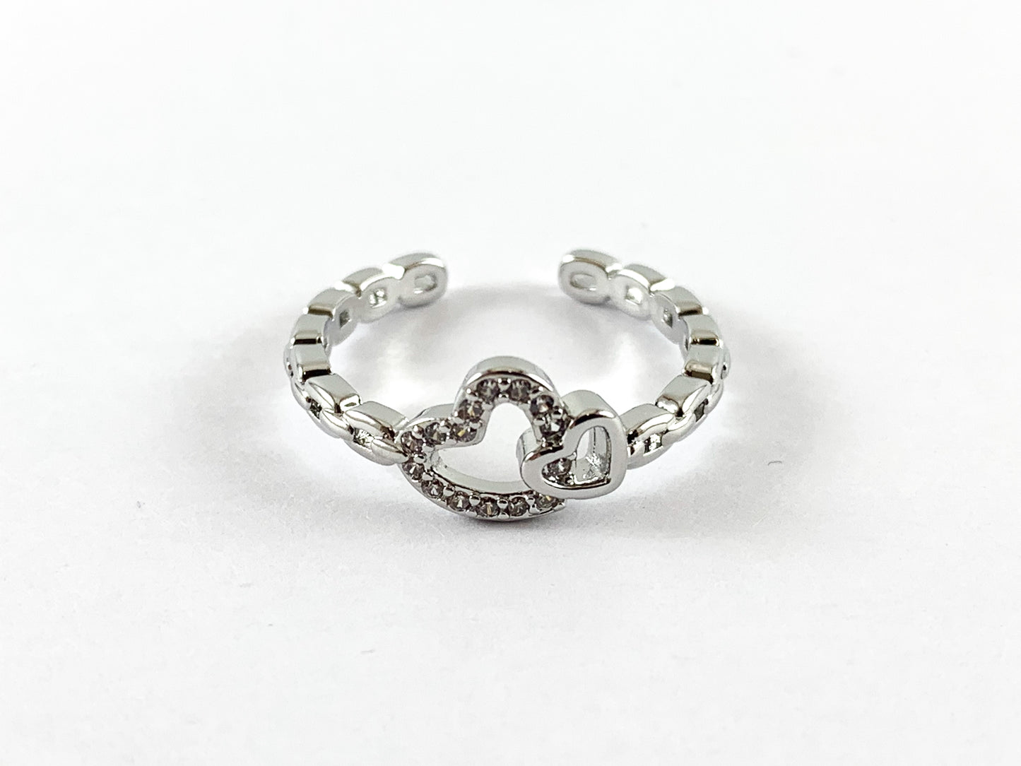 Real 18K Gold and Platinum Plated CZ Pave Adjustable Hearts Ring 4pcs