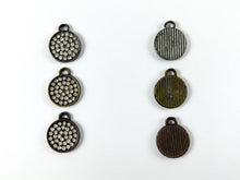 Load image into Gallery viewer, 13mm Pewter Rhinestone Coin Bezel 1 Loop Charm Available in Bronze, Copper, Gold, Silver and Gunmetal, Clear and Clear AB