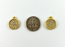 Load image into Gallery viewer, 13mm Pewter Rhinestone Coin Bezel 1 Loop Charm Available in Bronze, Copper, Gold, Silver and Gunmetal, Clear and Clear AB
