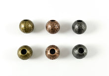 Load image into Gallery viewer, Pewter Base Metal Textured Round Bead Brushed Hammered Spacer Beads Large Hole Gold Silver Bronze Copper Matte Gunmetal