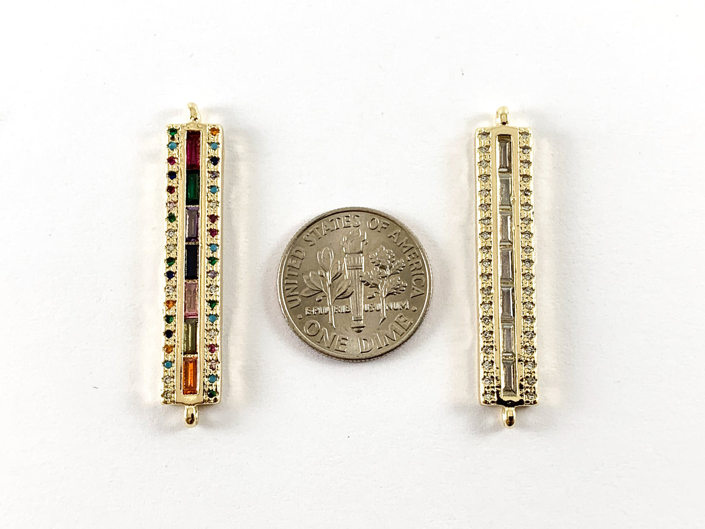 Real Gold Plated 18K Micro CZ Pave Bar Connector Over Copper 4pc