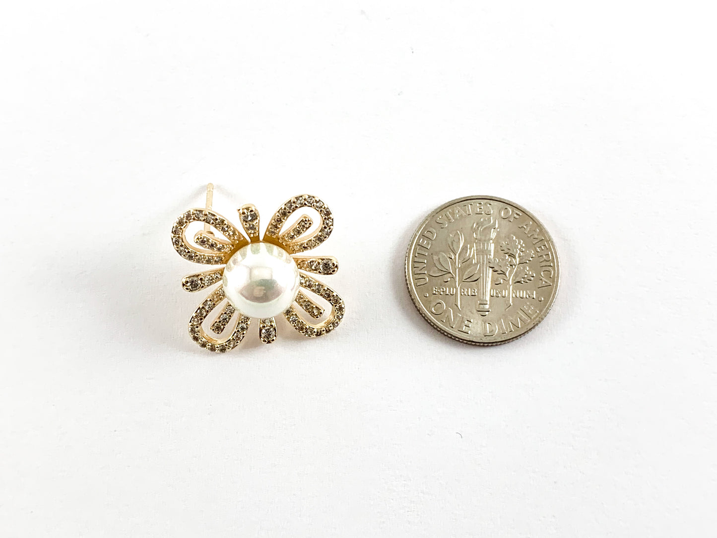 Real 18K Gold Plated CZ Pave Mother of Pearl Earring Stud Component Over Copper 3pairs