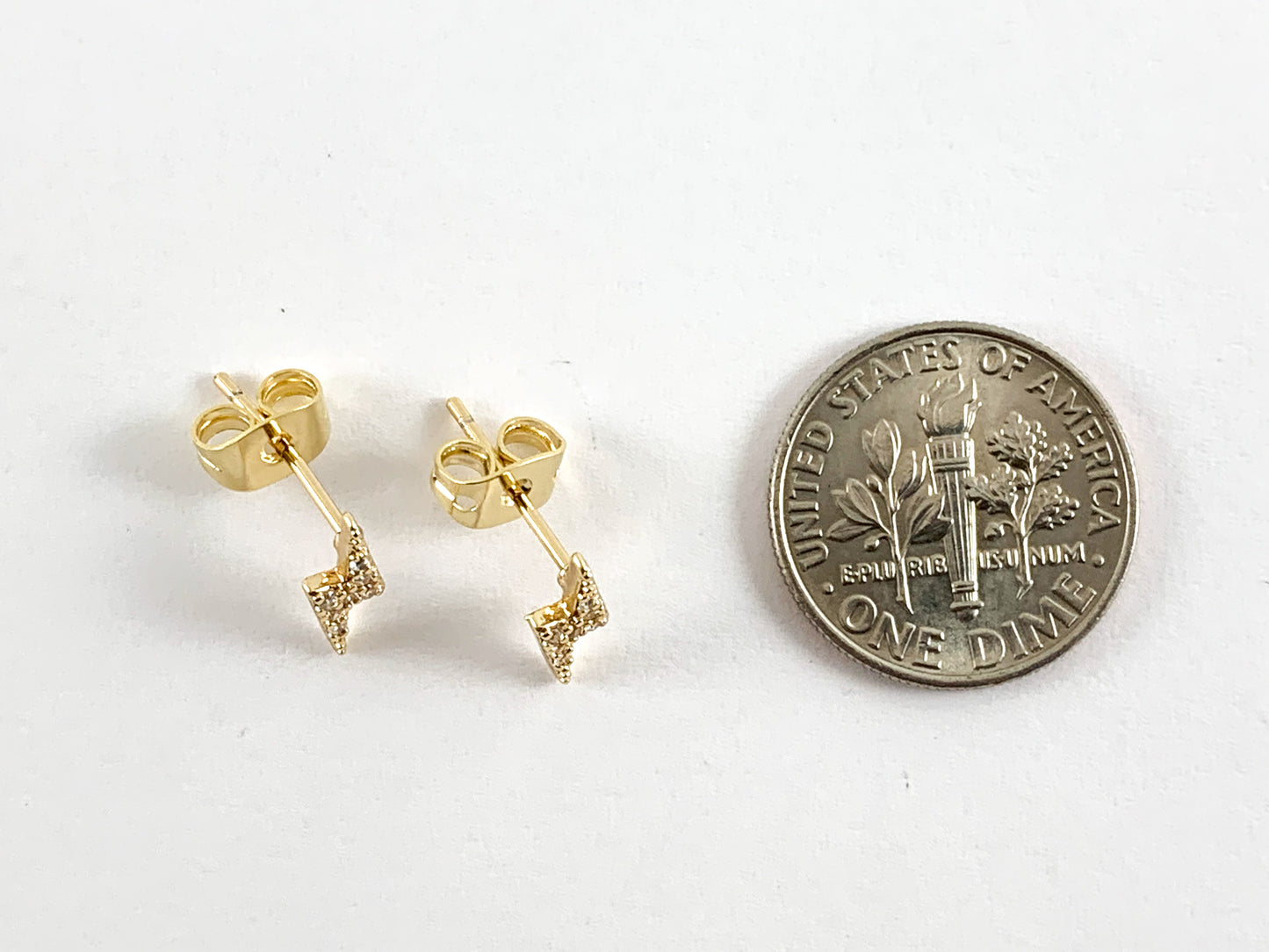 Real 18K Gold Plated CZ Pave Lightning Earring Stud Component Over Copper 5pairs