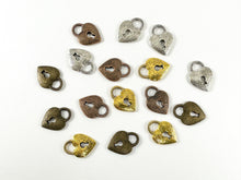 Load image into Gallery viewer, Pewter Rustic Heart Lock Charms Valentine's Day Heart Lock Textured Pendants in Antique Gold, Silver, Copper and Bronze Color