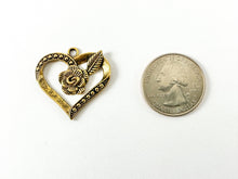Load image into Gallery viewer, Pewter Rustic Heart With Rose Charms Valentine's Day Heart Pendants in Antique Gold, Copper and Bronze Color