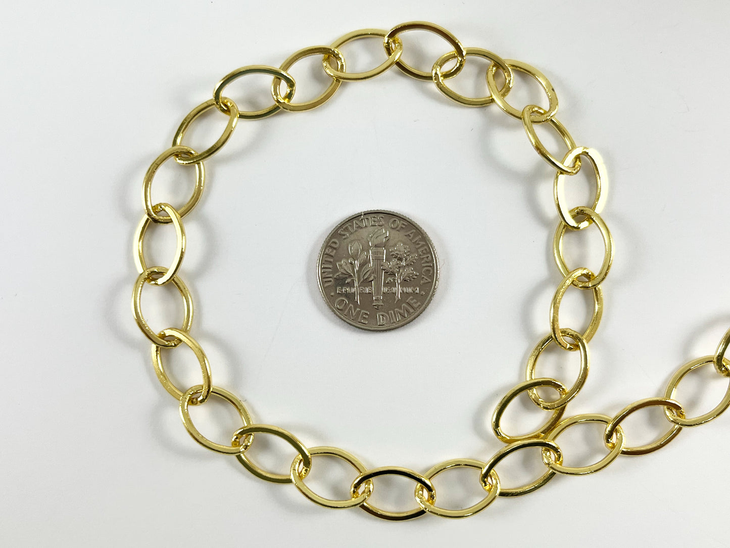 Real Gold Plated Copper Flat Oval Chain By The Yard in Gold, Silver, Gunmetal, Matte Gunmetal and Matte Gold Color