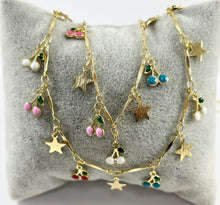 Load image into Gallery viewer, 18K Gold Plated Enamel Plated Copper Cherry & Star Dangle Chain By The Yard For Bracelets, Anklets and Necklaces Making