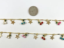 Load image into Gallery viewer, 18K Gold Plated Enamel Plated Copper Cherry & Star Dangle Chain By The Yard For Bracelets, Anklets and Necklaces Making
