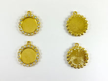 Load image into Gallery viewer, 25mm Pewter Base Metal Rhinestone Coin Flower Bezel Tray Pendant Available in Gold , Silver and Brass, Clear and Clear AB