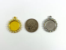 Load image into Gallery viewer, 25mm Pewter Base Metal Rhinestone Coin Flower Bezel Tray Pendant Available in Gold , Silver and Brass, Clear and Clear AB