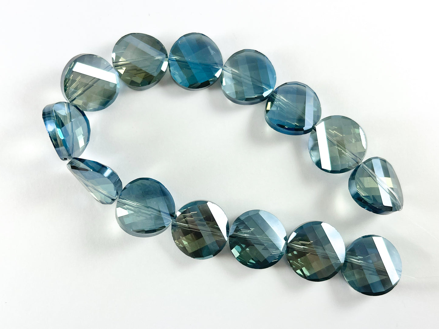 Faceted Shiny 18mm Twisted Coin Crystal Beads Dyed Glass Beads Strand 11 Colors Available!! Around 10"