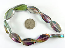 Load image into Gallery viewer, 15x30mm Twisted Oval Shiny Faceted Crystal Skinny Long Oval Dyed Glass Beads 4 Colors Available Around 11"