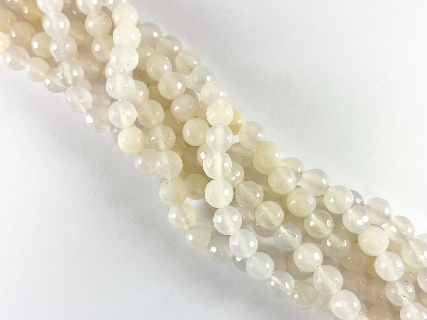 Cloudy Cream Color Dyed Agate Round Faceted Natural Stone Beads Beads 4mm 6mm 8mm 10mm 12mm Around 14-15"