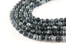 Load image into Gallery viewer, High Quality Black Fire Agate Cracked Spider Web Dyed Agate Round Faceted Natural Stone Beads 6mm 8mm 10mm 12mm 13-14mm 15mm Around 15"