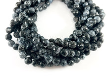 Load image into Gallery viewer, High Quality Black Fire Agate Cracked Spider Web Dyed Agate Round Faceted Natural Stone Beads 6mm 8mm 10mm 12mm 13-14mm 15mm Around 15"