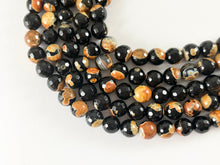 Load image into Gallery viewer, Black Orange Dyed Agate Round Faceted Natural Stone Beads Halloween Beads Around 15"