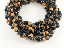 Load image into Gallery viewer, Black Orange Dyed Agate Round Faceted Natural Stone Beads Halloween Beads Around 15"