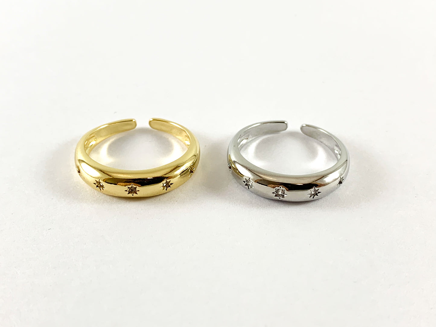 Real Gold 18K/Platinum Plated CZ Pave Stars Dome Ring 5pcs