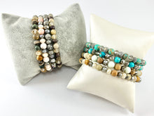 Cargar imagen en el visor de la galería, Piedra variada de 6 mm con cristales Pulseras elásticas Imagen Jaspe / Amazonita / Variscita / Cebra rosa / Ágata tibetana / Ágata de encaje loca plateada