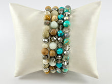 Cargar imagen en el visor de la galería, Piedra variada de 6 mm con cristales Pulseras elásticas Imagen Jaspe / Amazonita / Variscita / Cebra rosa / Ágata tibetana / Ágata de encaje loca plateada