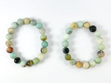 Cargar imagen en el visor de la galería, Pulseras elásticas lisas brillantes y mate de piedra natural de 10 mm Cuarzo rosa / Amazonita