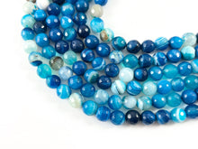Load image into Gallery viewer, High Quality Blue Sardonyx Dyed Agate Round Faceted Natural Stone Beads 4mm 6mm 8mm 10mm 12mm 14mm Around 15"