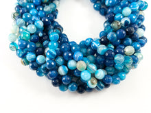 Load image into Gallery viewer, High Quality Blue Sardonyx Dyed Agate Round Faceted Natural Stone Beads 4mm 6mm 8mm 10mm 12mm 14mm Around 15"