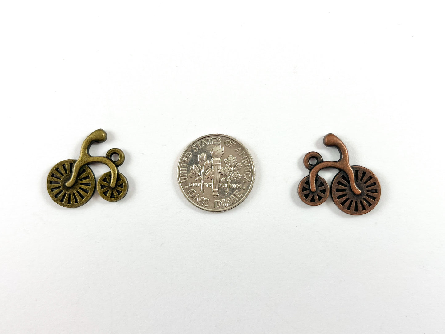18x17mm Pewter Cute Tiny Bike Charm in Antique Silver, Copper and Brass | Bulk Option Available