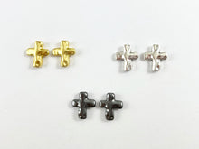 Load image into Gallery viewer, 12x13mm Bulk Order Pewter Small Cross Spacer Beads Antique Gold, Silver, Bronze, Copper, Shiny Gunmetal