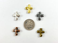 Load image into Gallery viewer, 12x13mm Bulk Order Pewter Small Cross Spacer Beads Antique Gold, Silver, Bronze, Copper, Shiny Gunmetal