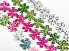 Load image into Gallery viewer, 31mm Bulk Glittery Acrylic Christmas Snowflakes Beads Holiday Decor Beads in Silver/ Gold/ Black/ Hot Pink/ Green/ Multicolor